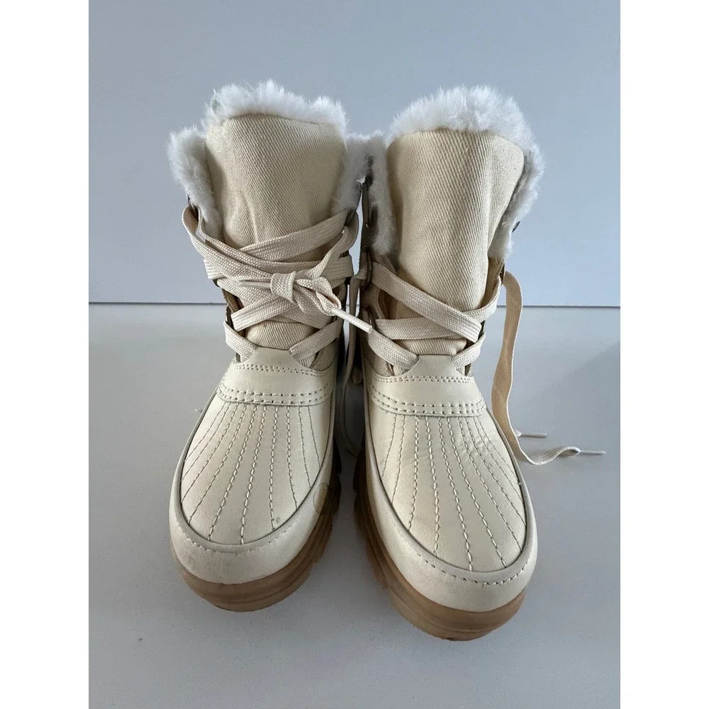 Sorel Joan of Arctic Next Lite Waterproof Boots Cream Tan Faux Fur Womens 7